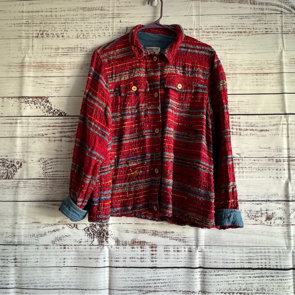 Vintage Coldwater Creek Textured Multicolor Button-up Knitted Blouse- Size L